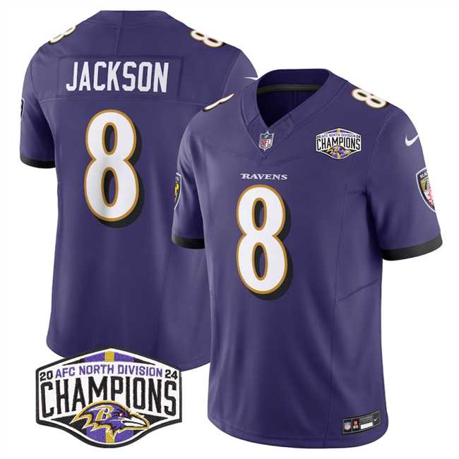 Men%27s Baltimore Ravens #8 Lamar Jackson Purple F.U.S.E 2024 AFC North Division Champions Vapor Limited Jersey->baltimore ravens->NFL Jersey